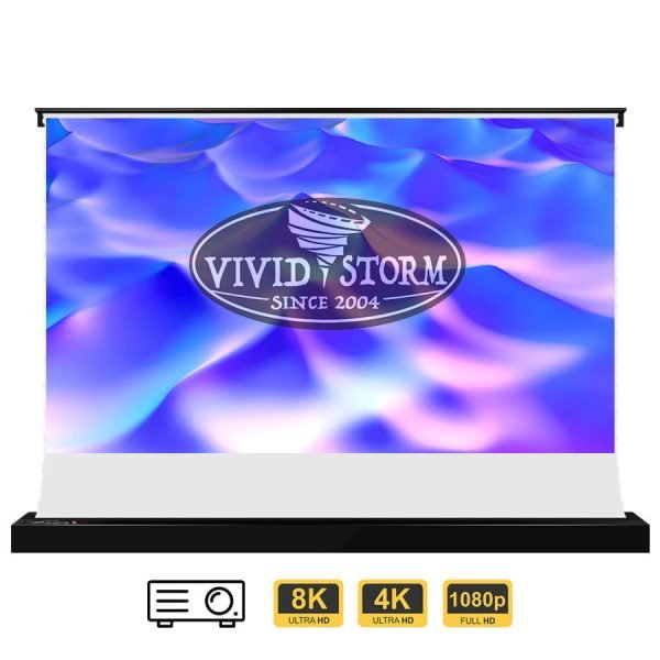 VIVIDSTORM S White Cinema Motorised Floor Rising Projector Screen (With White Cinema Material) (For Standard Throw Projectors)