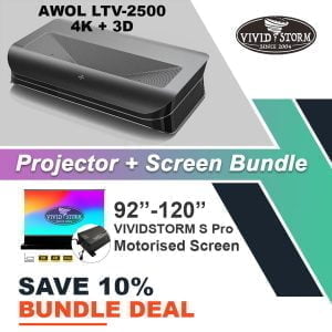 AWOL Vision 4K 3D Triple Laser Projector LTV-2500 + VIVIDSTORM S Pro CLR Projector Screen Bundle Deal