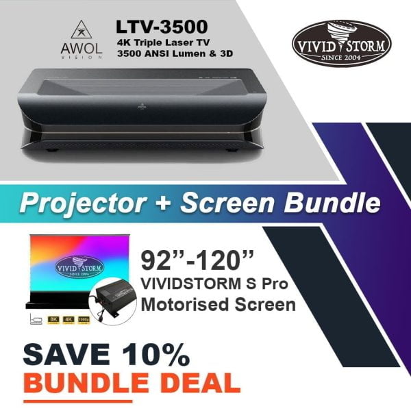 AWOL Vision 4K LTV-3500 Triple Laser TV + VIVIDSTORM S Pro 92"-120" Floor Rising Screen Bundle Deal