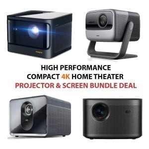 compact 4K home theater projector and vividstorm screen bundle deal