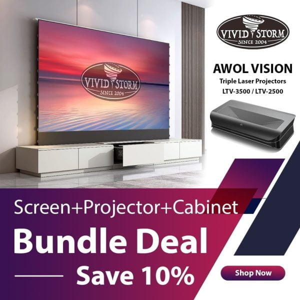 AWOL Vision LTV-3500 VIVIDSTORM S PRO Screen + Monte Carlo Cabinet Bundle
