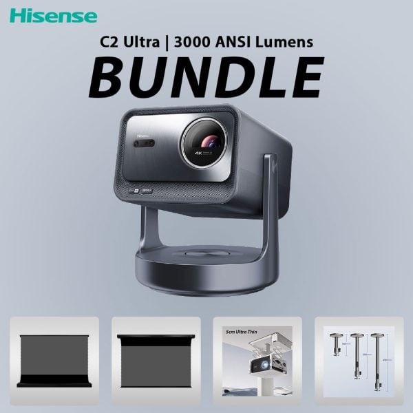 BUNDLE Hisense C2 Ultra 4K TriChroma Smart Mini Projector Home Theater Package Deal