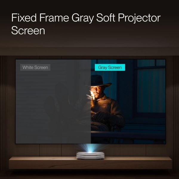 AWOL Vision CineContrast Fixed Frame Soft Gray Projector Screen - fixed frame gray screen versus white screen