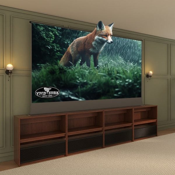 VIVIDSTORM Nexus Motorised Projector Screen Cabinet - with the floor rising screen raised