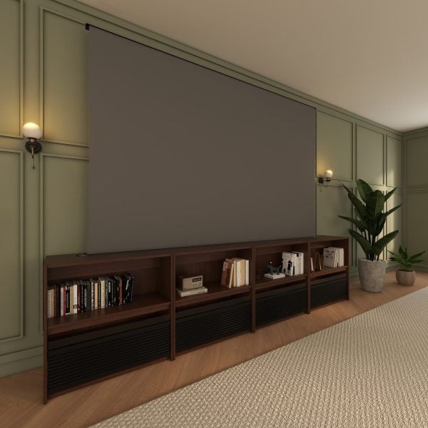 VIVIDSTORM Nexus Motorised Projector Screen Cabinet - screen raised, side view