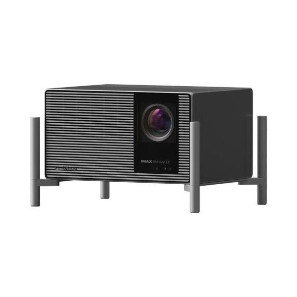 XGIMI TITAN Noir Pro 4K RGB Laser Projector - front angle view on desktop stand